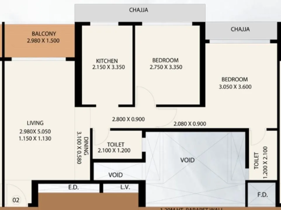 bhagwati luxuria-kharghar 2bhk layout.webp
