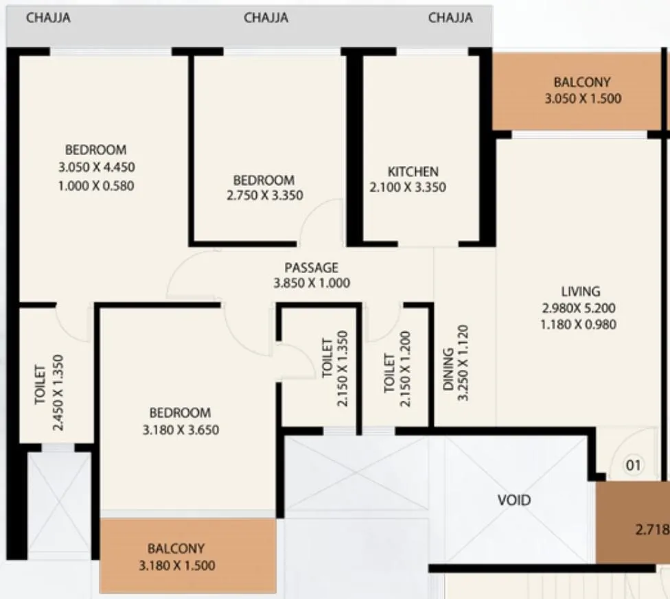 bhagwati luxuria kharghar-3bhk layout.webp